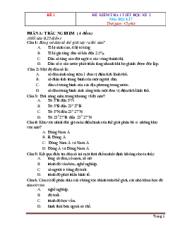 Tuyển chọn 8 đề kiểm tra 1 tiết học kỳ 1 Địa Lí 7 (có đáp án)