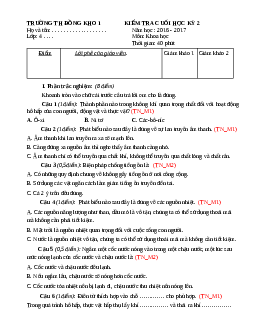 Đề thi học kì 2 môn Khoa học lớp 4 trường Tiểu học Đồng Kho năm 2016 - 2017