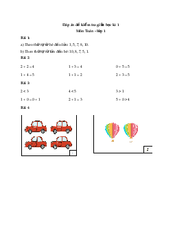 Đề thi giữa kì học kì 1 môn Toán lớp 1 | Đề 3 | Kết nối tri thức