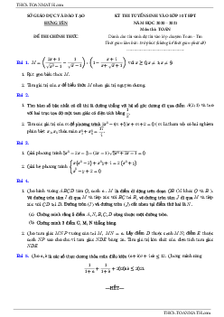 Đề tuyển sinh lớp 10 môn Toán năm 2020 – 2021 sở GD&ĐT Hưng Yên (chuyên)