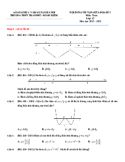 Nội dung ôn tập giữa kì 1 Toán 12 năm 2022 – 2023 trường THPT Trần Phú – Hà Nội