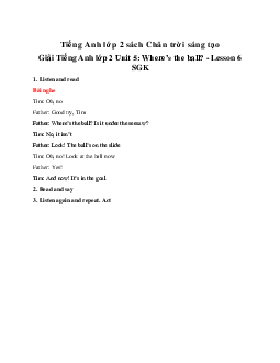 Unit 5: Where’s the ball? - Lesson 6 Giải SGK | Tiếng anh 2 Family and Friends