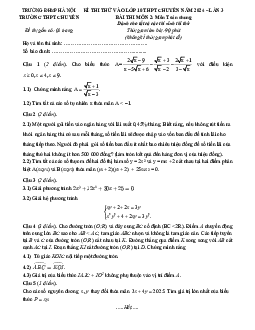 Đề thi thử vào 10 chuyên môn Toán (chung) năm 2024 lần 3 trường chuyên ĐHSP Hà Nội
