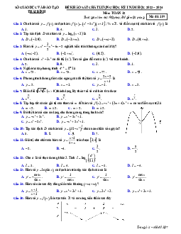 Đề khảo sát học kỳ 1 Toán 12 năm 2023 – 2024 sở GD&ĐT Thái Bình