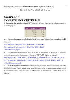 Bài tập Tài Chính Doanh Nghiệp  Chapter 4 CLC | Học viện Ngân Hàng