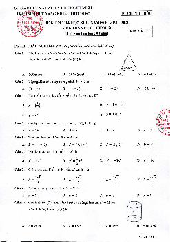 Đề thi kì 1 Toán 12 năm 2020 – 2021 trường THPT Năng khiếu TDTT Bình Chánh – TP HCM