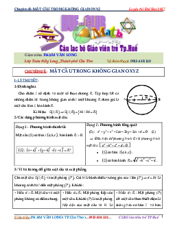 Chuyên đề mặt cầu trong không gian Oxyz – Phạm Văn Long Toán 12