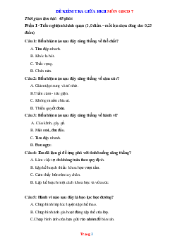 Đề kiểm tra giữa HK2 GDCD 7 năm 2022-2023 (có đáp án ma trận)