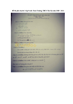 Đề thi giữa học kì 1 lớp 9 môn Toán Trường THCS Tân Kỳ năm 2020 - 2021