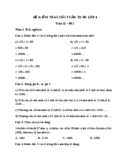 Bài tập cuối tuần Toán lớp 4 Kết nối tri thức - Tuần 32 (Cơ bản)