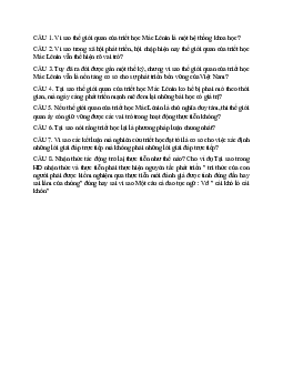 Câu hỏi tự luận ôn tập học phần Triết học Mac-Lênin