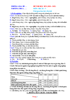 Đề thi học kỳ 1 địa lý 9 (có lời giải)