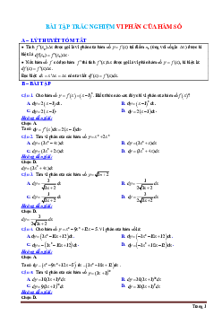 TOP 70 câu trắc nghiệm vi phân của hàm số (có đáp án)