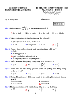 Đề kiểm tra Toán 10 bài số 5 năm 2019 – 2020 trường Đoàn Thượng – Hải Dương