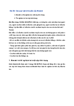 Giải Khoa học tự nhiên 9 Chân trời sáng tạo Bài 36: Các quy luật di truyền của Mendel
