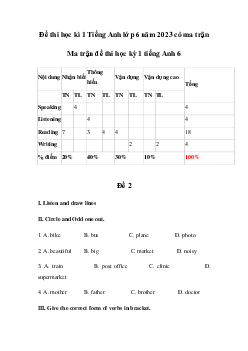 Đề thi học kì 1 môn Tiếng Anh 6 năm 2023 - 2024 sách Friends Plus | Đề 2,3,4