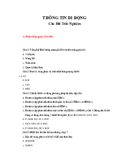 Câu hỏi trắc nghiệm ôn tập môn Thông tin di động | Học viện Công nghệ Bưu chính Viễn thông