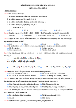 Đề thi học kì 2 lớp 10 môn Hóa học Chân trời sáng tạo năm 2023 - Đề 7
