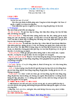 Giáo án GDCD 6 Bài 10: Quyền và nghĩa vụ cơ bản của công dân | Kết nối tri thức