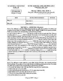 Đề thi chọn học sinh giỏi lớp 12 THPT tỉnh Nghệ An năm học 2020-2021 môn Tiếng Anh - Bảng A