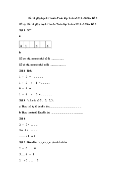 Đề thi giữa học kì 1 môn Toán lớp 1 năm 2019 - 2020 - Đề 5