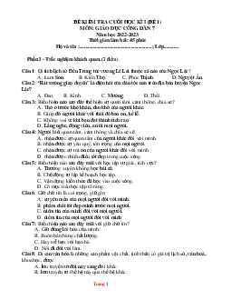 Đề thi học kỳ 1 môn GDCD 7 năm 2022-2023 (có đáp án và ma trận)-Đề 1