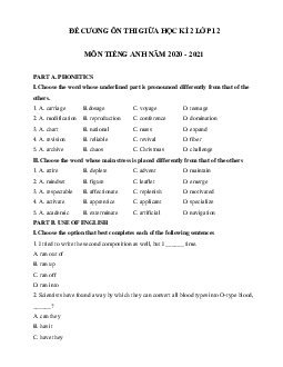 Đề cương ôn thi giữa kì 2 lớp 12 môn tiếng Anh năm 2022 - 2023