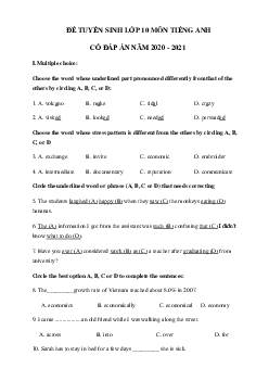 Đề thi vào lớp 10 môn tiếng Anh sở GD&ĐT Hà Nội năm 2020 số 3
