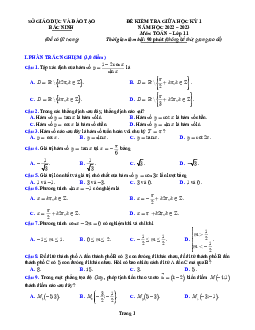 Đề kiểm tra giữa học kỳ 1 Toán 11 năm 2022 – 2023 sở GD&ĐT Bắc Ninh