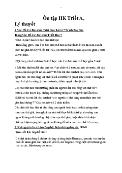 Tài liệu ôn tập chương 1,2, 3 của học phần Triết học Mác- Lênin | Đại học Thăng Long