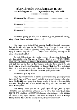 Mẫu bài phát biểu của lãnh đạo đón nhận nông thôn mới hay nhất | PDF