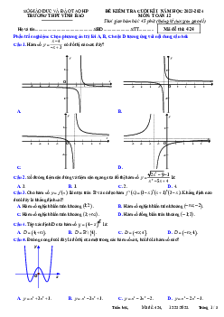 Đề cuối kì 1 Toán 12 năm 2023 – 2024 trường THPT Vĩnh Bảo – Hải Phòng