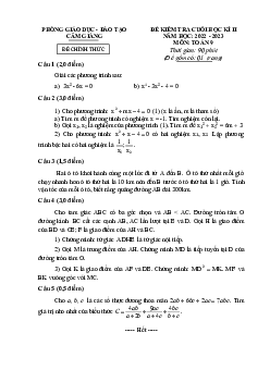 Đề cuối học kì 2 Toán 9 năm 2022 – 2023 phòng GD&ĐT Cẩm Giàng – Hải Dương