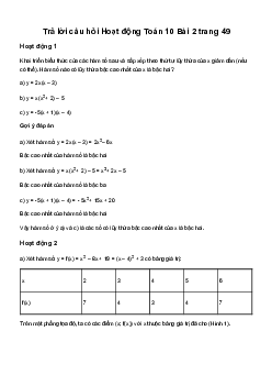 Giải Toán 10 Bài 2: Hàm số bậc hai | Chân trời sáng tạo
