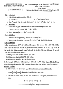 Đề học sinh giỏi huyện Toán 8 năm 2023 – 2024 phòng GD&ĐT Yên Phong – Bắc Ninh