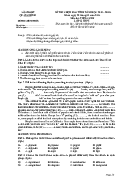 Đề thi chọn học sinh giỏi lớp 12 THPT tỉnh Quảng Bình năm học 2013-2014 môn Tiếng Anh