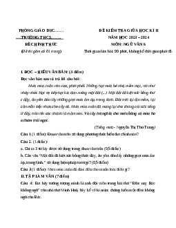 Đề thi giữa học kì 2 môn Ngữ văn 6 năm 2023 - 2024 sách Cánh diều | Đề 10