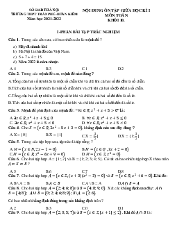Ôn tập giữa học kì 1 Toán 10 năm 2021 – 2022 trường THPT Trần Phú – Hà Nội