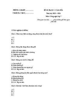 Đề thi học kì 1 môn Công nghệ 7 năm 2023 - 2024 sách Cánh diều - Đề 2