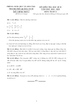 Đề thi HK2 Toán 8 năm 2018 – 2019 phòng GD&ĐT thành phố Quảng Ngãi