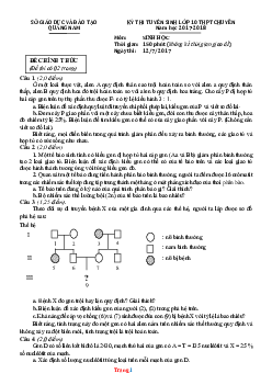 Đề Tuyển Sinh 10 Môn Sinh Chuyên Sở GD Quảng Nam 2016-2017 (có lời giải)