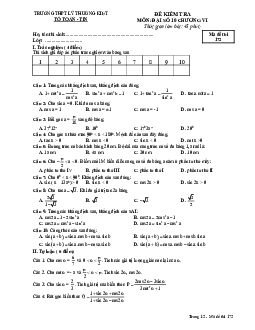 Đề kiểm tra Đại số 10 chương 6 (Công thức lượng giác) trường THPT Lý Thường Kiệt – Gia Lai