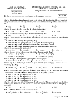 Đề thi cuối kỳ 1 Toán 11 năm 2020 – 2021 trường THPT Hướng Hóa – Quảng Trị