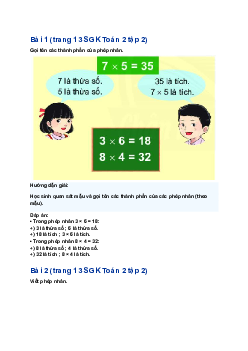 Giải SGK Toán lớp 2 trang 13 Thừa số, tích | Chân trời sáng tạo