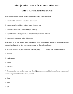 Bài tập Unit 6 lớp 12 Future Jobs (có đáp án)