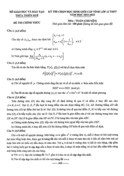 Đề thi học sinh giỏi tỉnh Toán 12 (chuyên) năm 2022 – 2023 sở GD&ĐT Thừa Thiên Huế