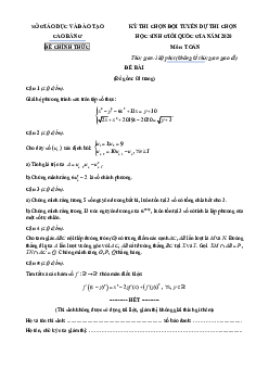 Đề thi chọn đội tuyển học sinh giỏi Toán năm 2020 sở GD&ĐT Cao Bằng