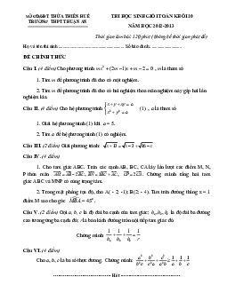 Đề thi học sinh giỏi Toán 10 năm 2012 – 2013 trường THPT Thuận An – TT Huế