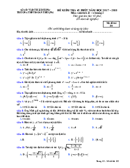 Đề kiểm tra 45 phút Giải tích 12 chương 2 năm học 2017 – 2018 trường THPT Đoàn Thượng – Hải Dương