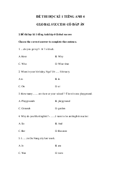 Đề thi học kì 1 tiếng Anh 4 Global success số 3